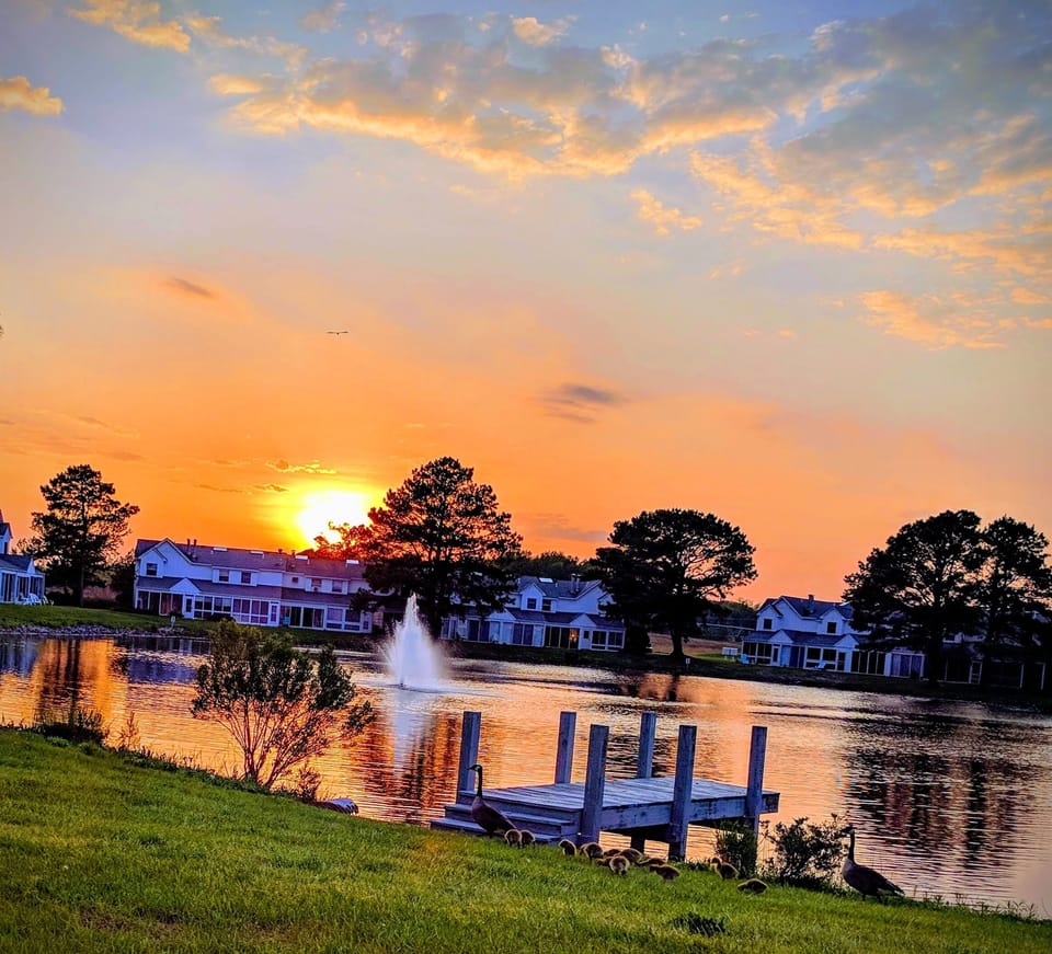 Take in spectacular sunsets on the back patio from the two Adirondack chairs.
