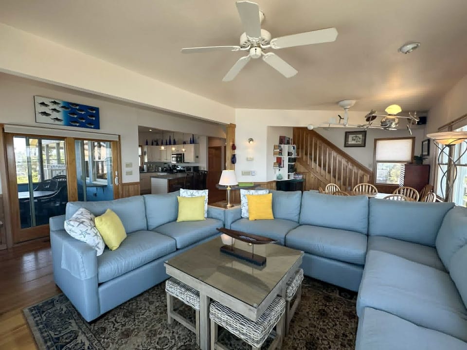 Living Area with TV, First Floor with Screened Porch Access