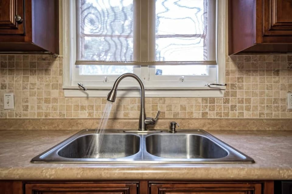 All the fully stocked kitchen conveniences of home