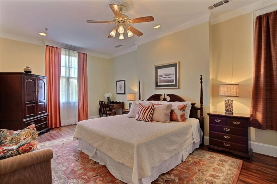 Cozy bedroom with a king sized bed. 