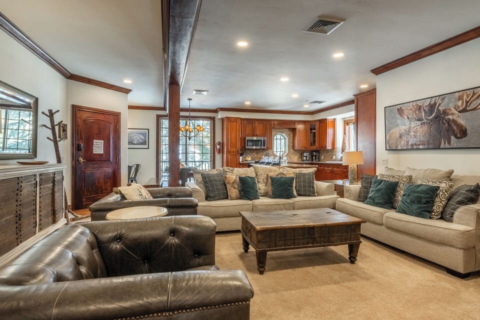 Open sightlines connect the living, dining, and kitchen spaces, making it easy to stay together while spreading out.