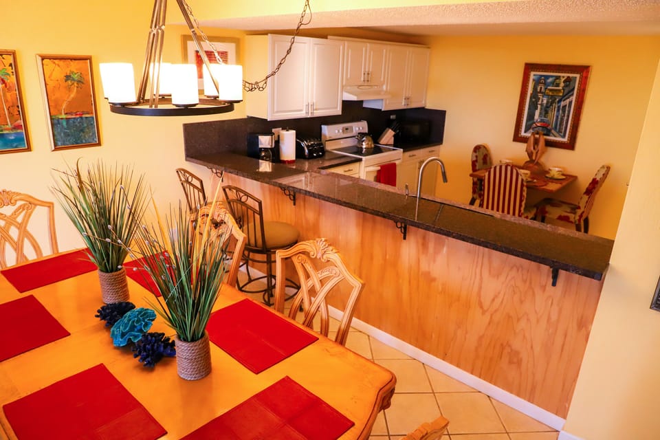 view from dining room into the kitchen