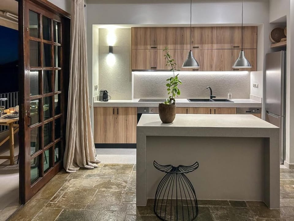 Clean, modern kitchen with warm finishes