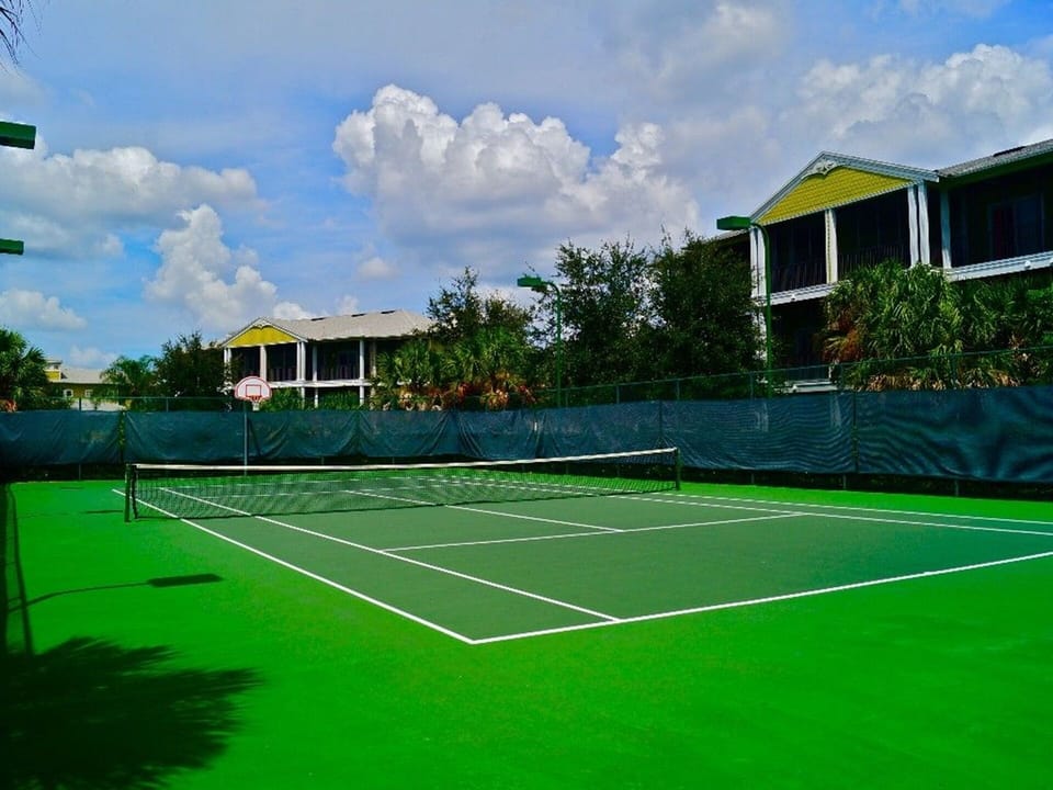 Tennis court and basketball net