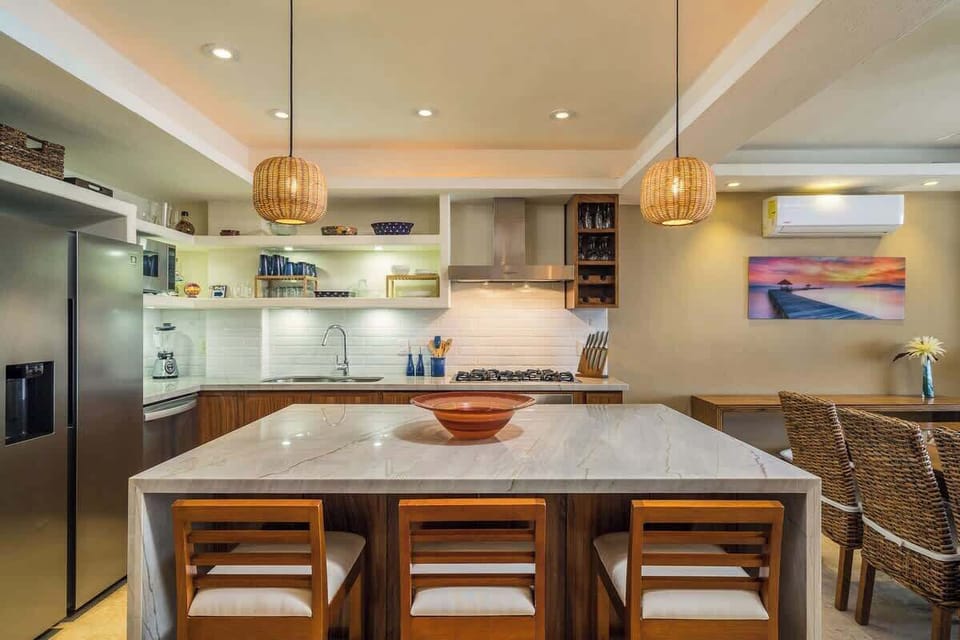 Fully equipped beach house kitchen with modern appliances