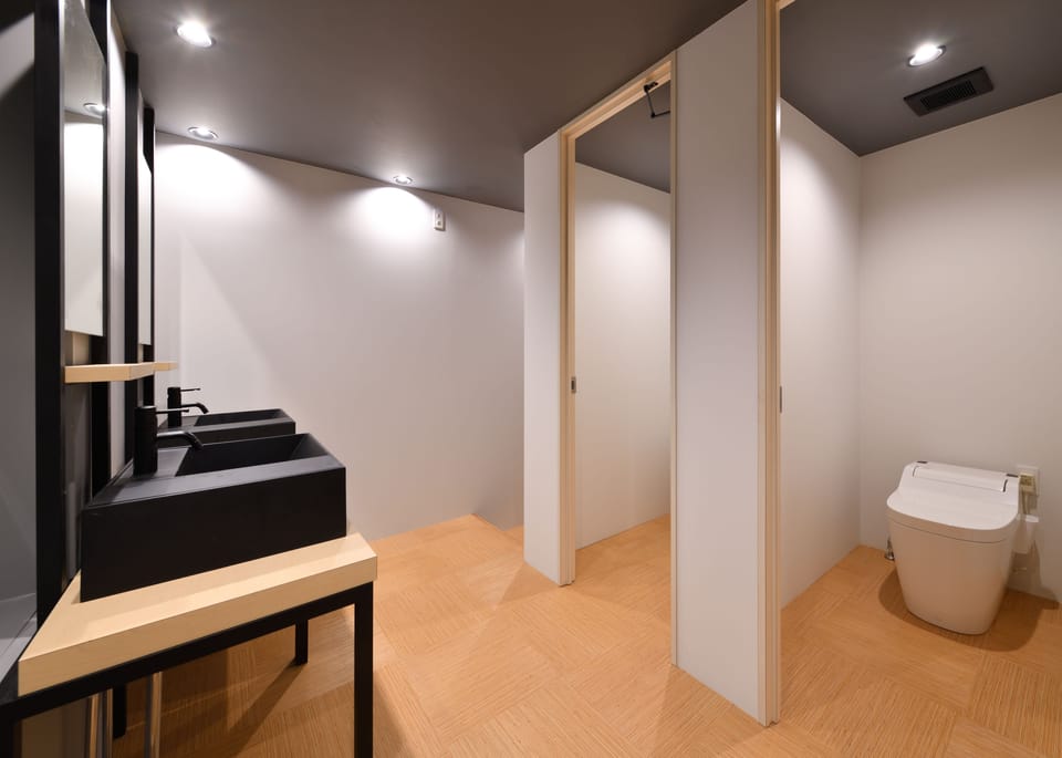 Shower, hair dryer, slippers, bidet