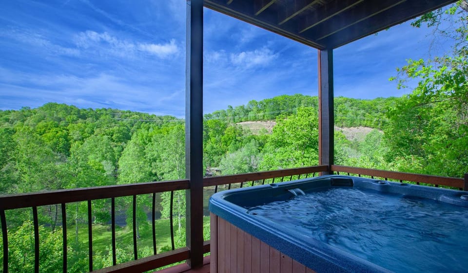 6-person Hot Tub on the Covered Porch Offers a Fabulous View of the Toccoa River