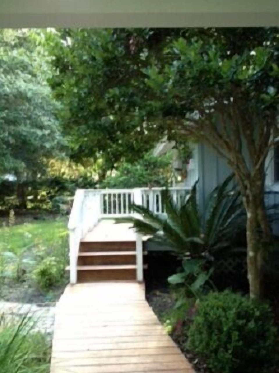 Walk way from covered garage 