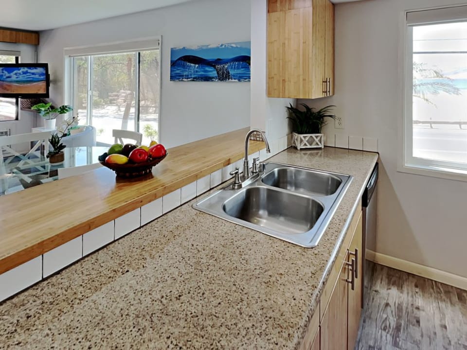 This fully stocked kitchen offers everything you need for a perfect meal in paradise.