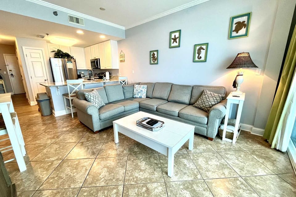 Comfortable sectional with sleeper.