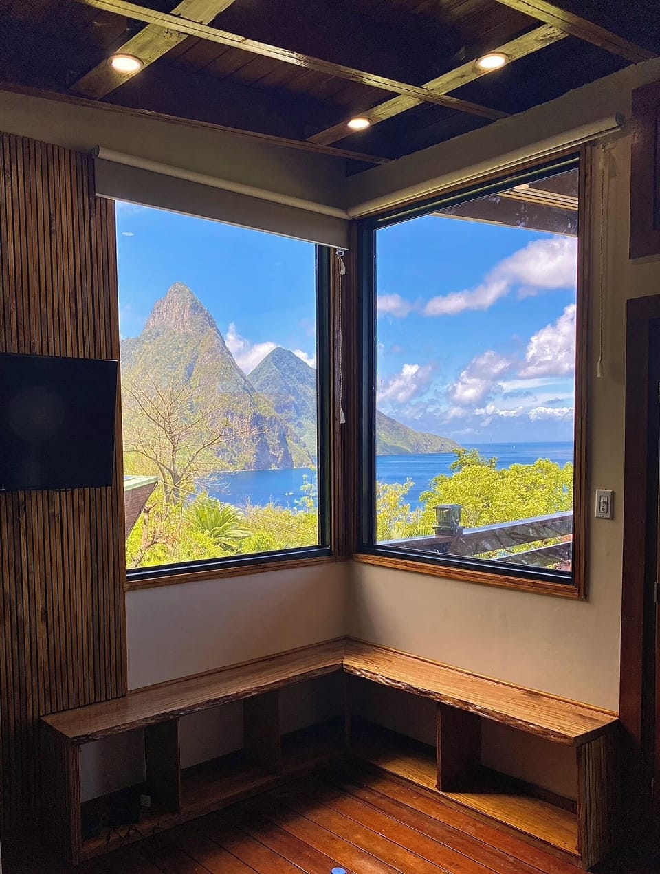 Our new corner window allows you to take in our stunning Piton and ocean views.