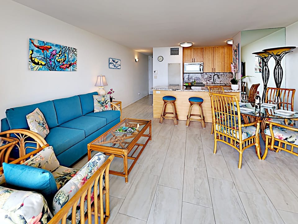 Living Room - The artwork perfectly compliments the condo throughout