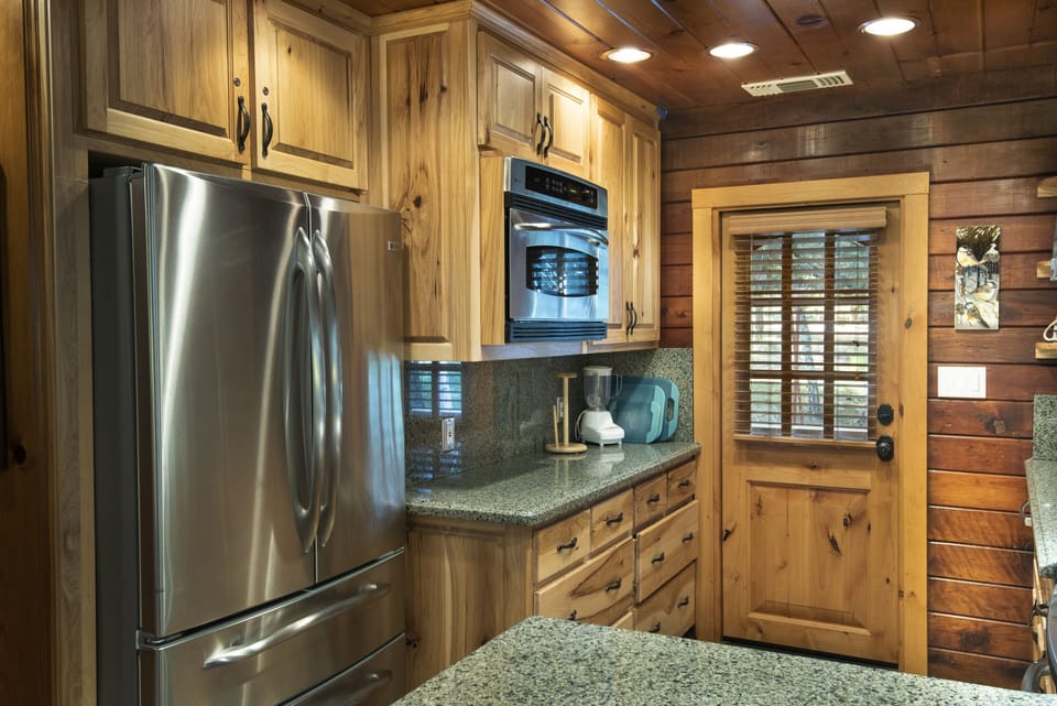 View of kitchen and the back door