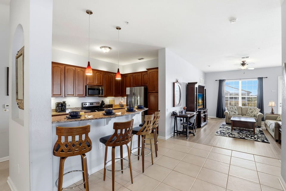 View of the kitchen and living room!