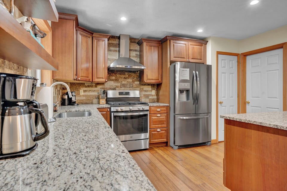 Our modern, renovated kitchen is fully stocked with everything you need!