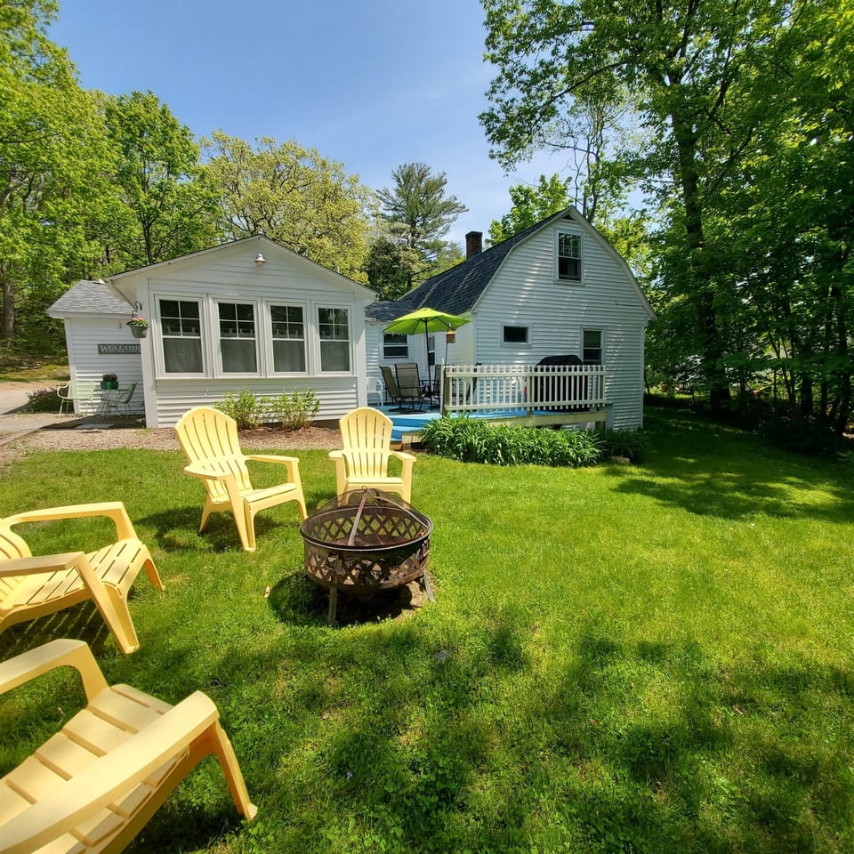 Sunny yard and deck.