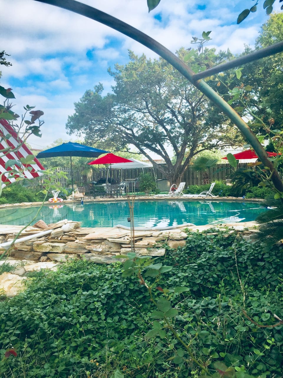 Gas grill and serving tables for your pool party!