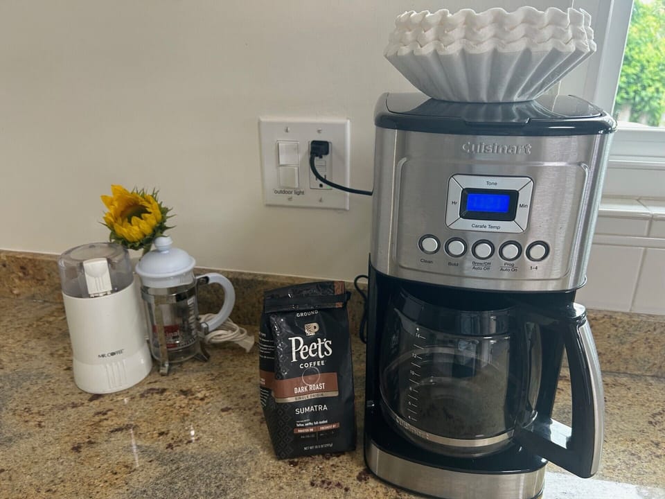 French press, coffee grinder and drip.