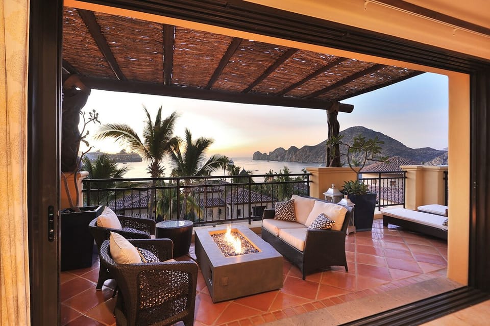 Terrace Lounge and firepit with Ocean Views