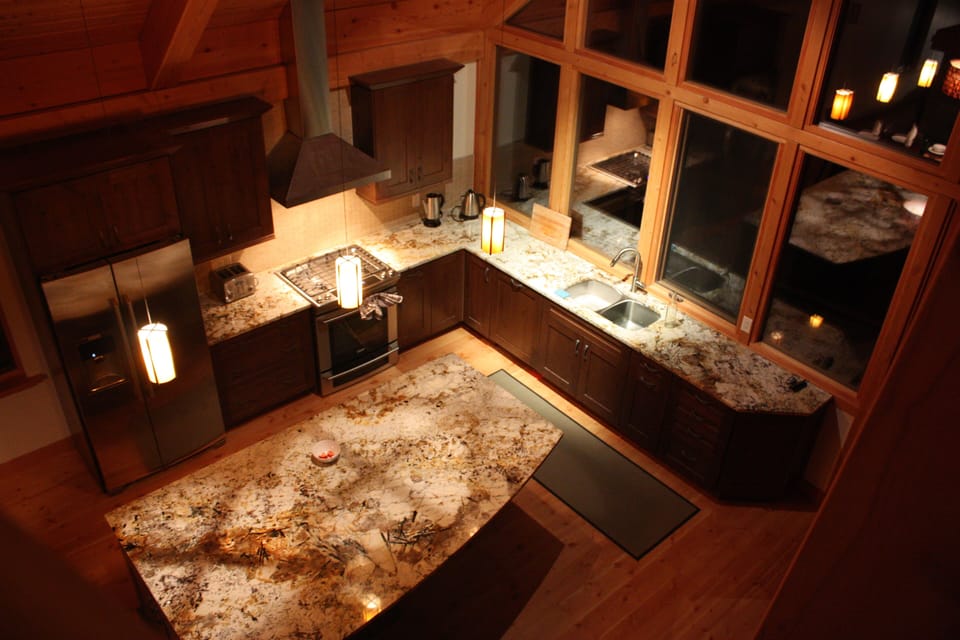 Looking down from the loft.
Large open plan kitchen suitable for large groups.