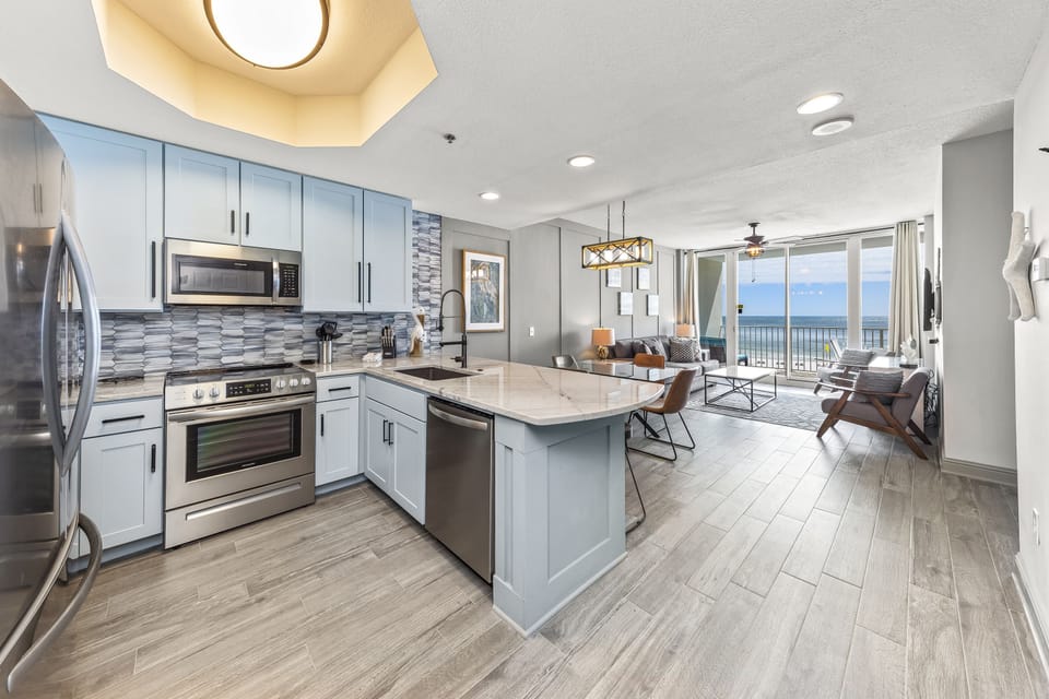 Kitchen, quartz countertops, stainless steel appliances