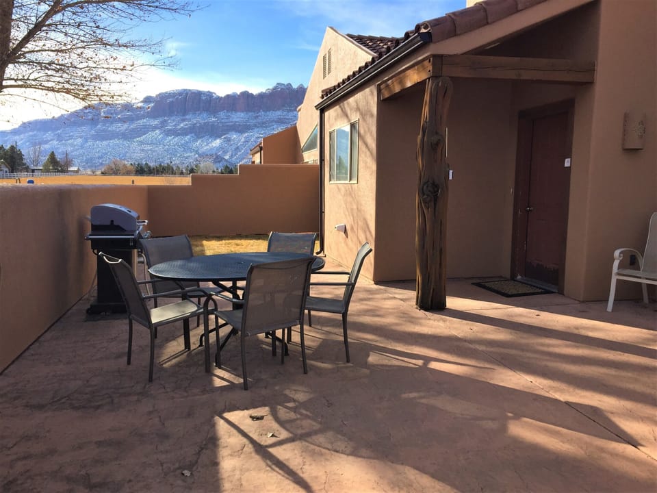 Private patio with gas grill