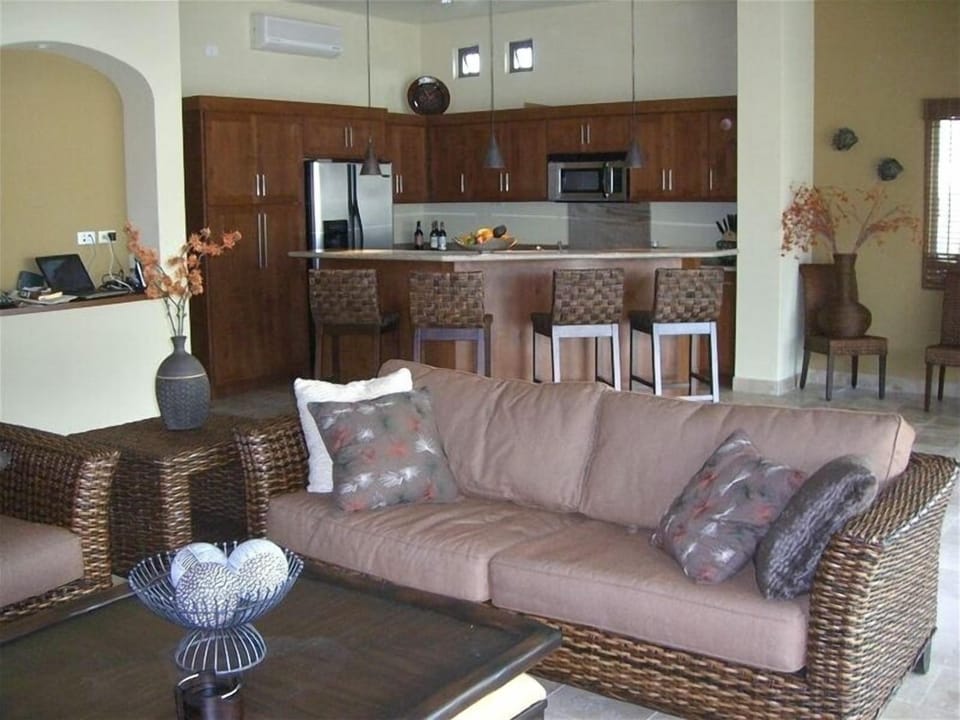Living Room with Kitchen w/Granite Breakfast Counter