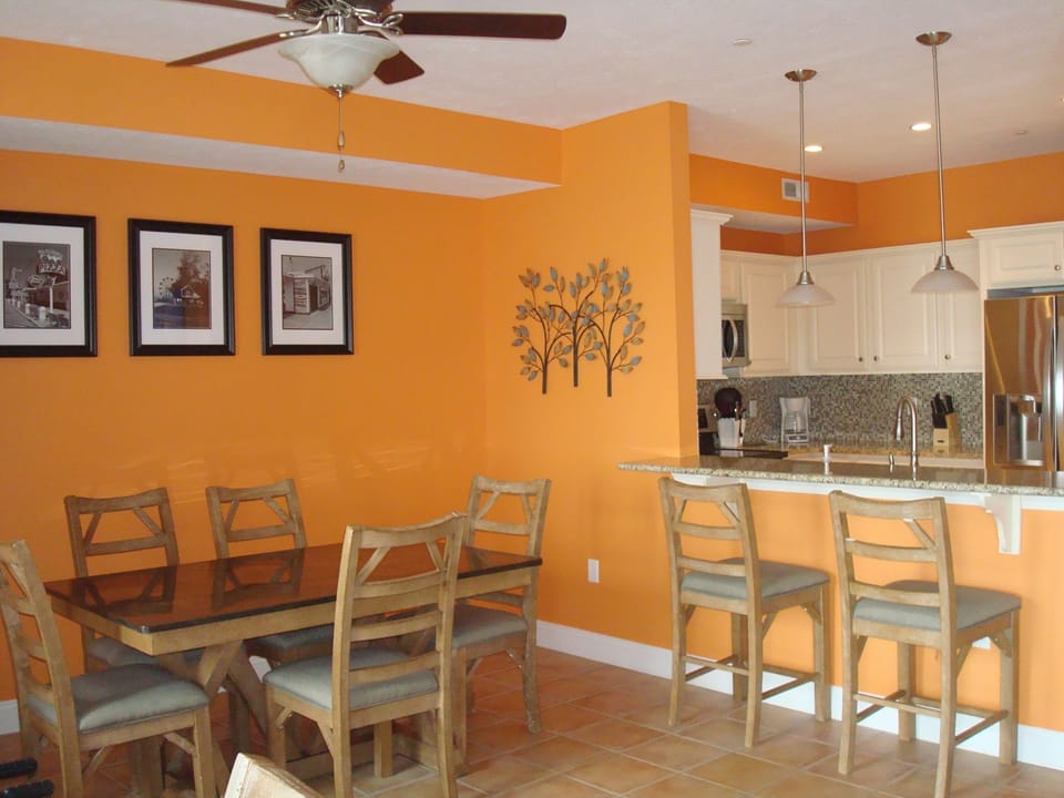 Dining area looking into the kitchen