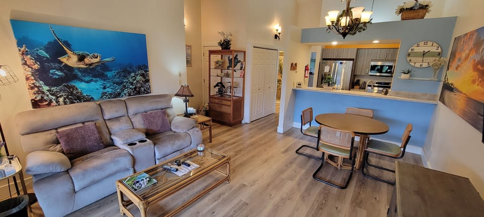 Kihei Bay Vista D203 living area, kitchen and entry