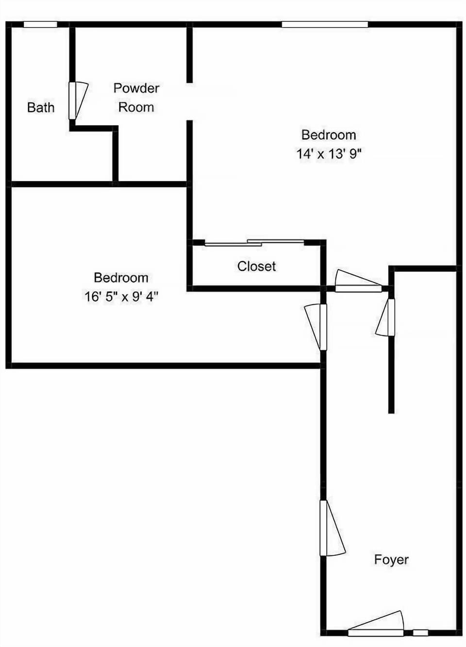 This floor plan shows your spacious two-bedroom retreat with thoughtful layout including private bath, powder room, and welcoming foyer.