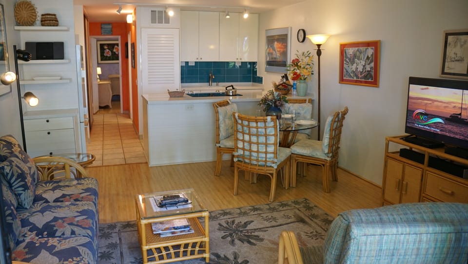 Updated kitchen with large appliances, dining area
