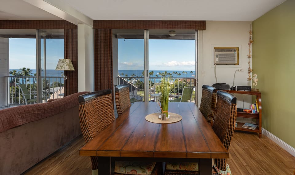 Dining area seats 6: high chair also available