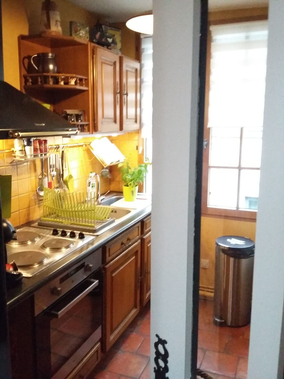 independent fully-fitted kitchen with glass door. The view without the smell!