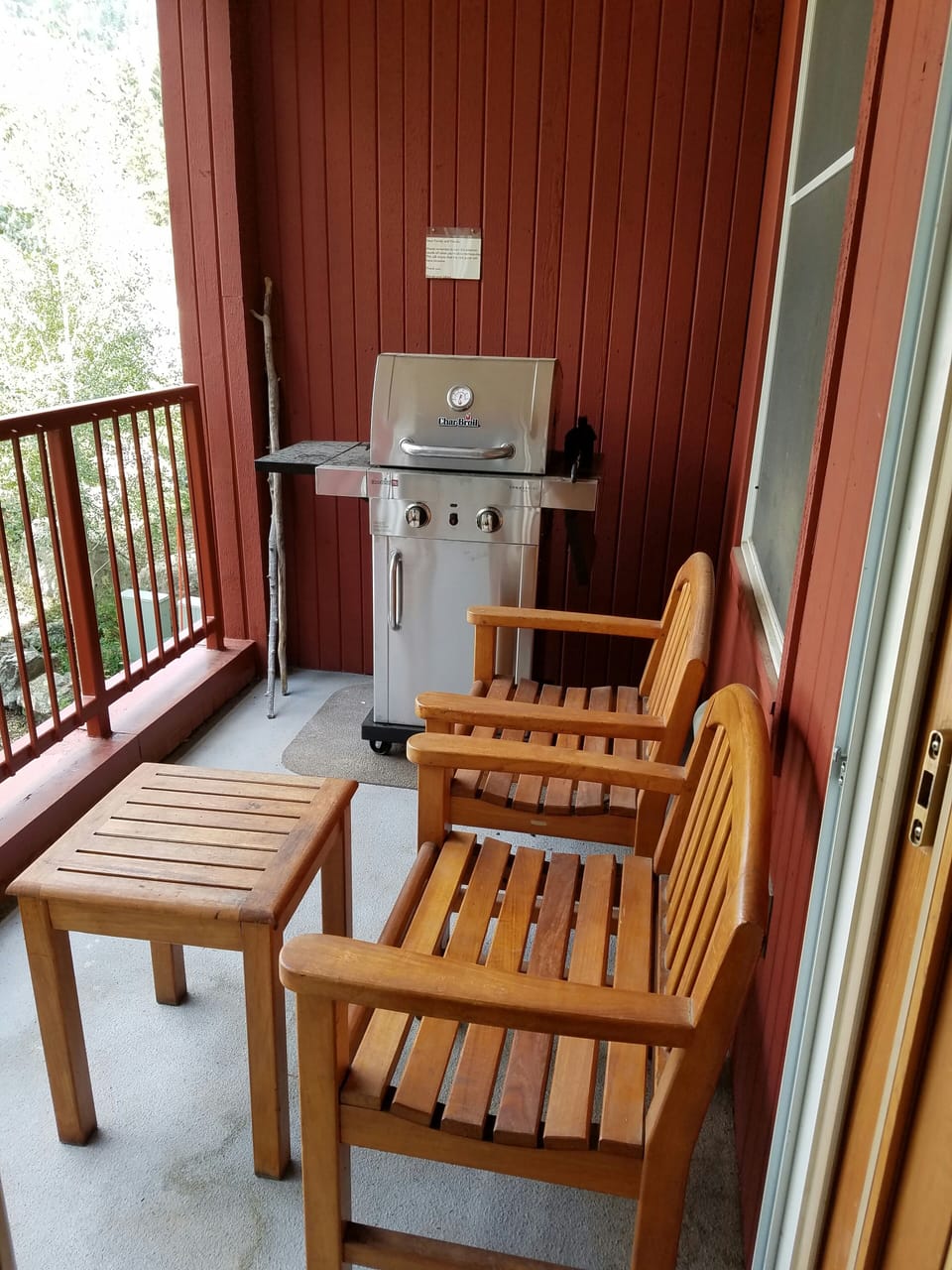 Gas grill is convenietly located on our  private balcony.  
