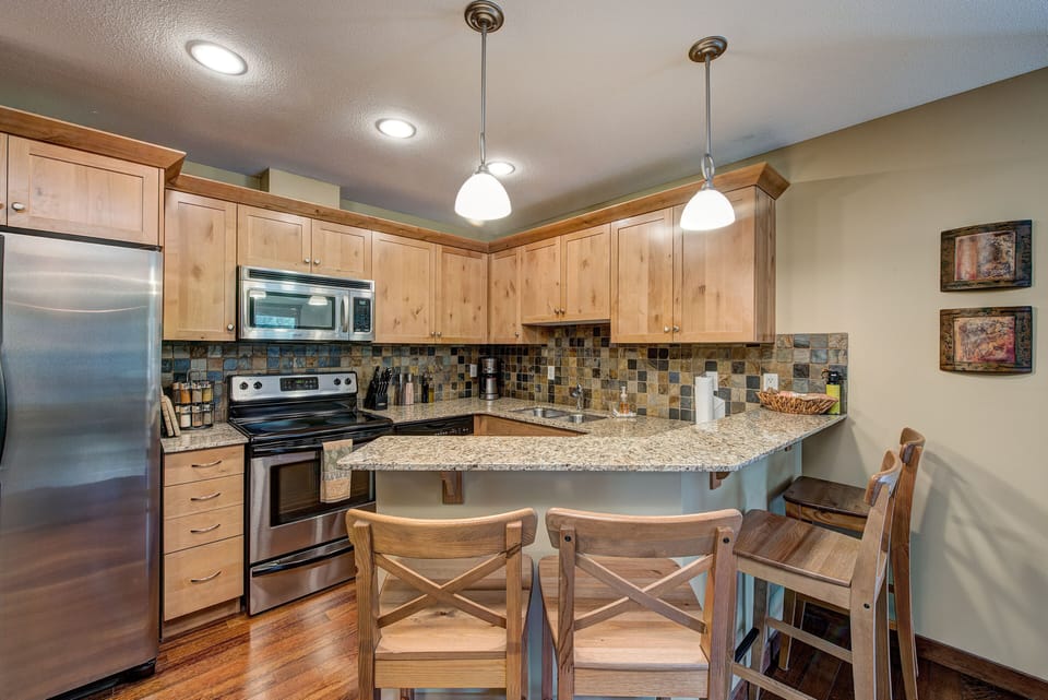 Fully stocked, high end kitchen with stainless steel appliances for your use