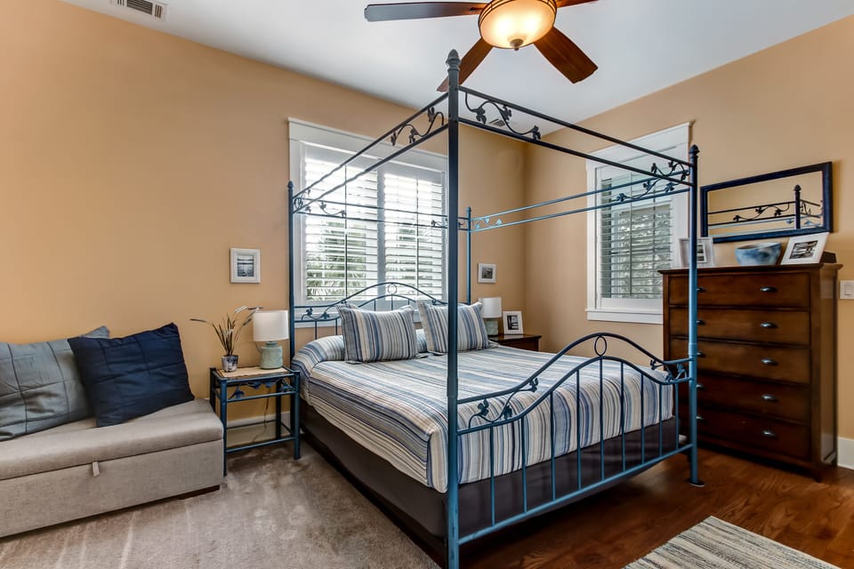King size bed and the ottoman pulls out to make a twin size bed.