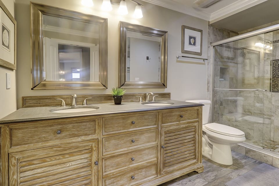 Master bath with double sinks.