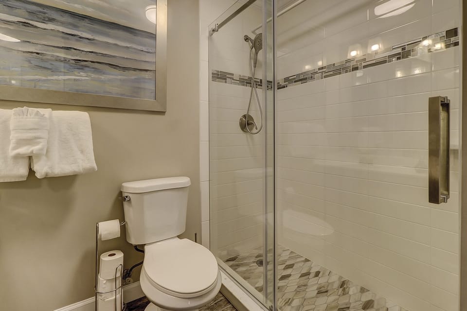 2nd bath with large walk-in shower and hand held shower head.