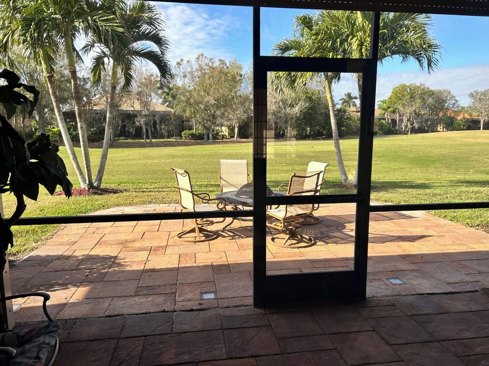 Outside sitting area with the golf course view off the liani.