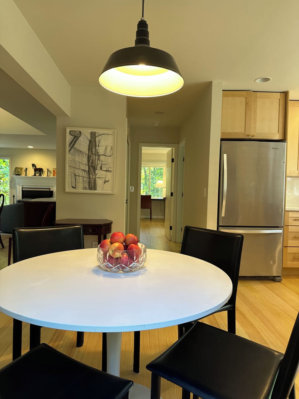 Eat-in kitchen opens onto dining/living area