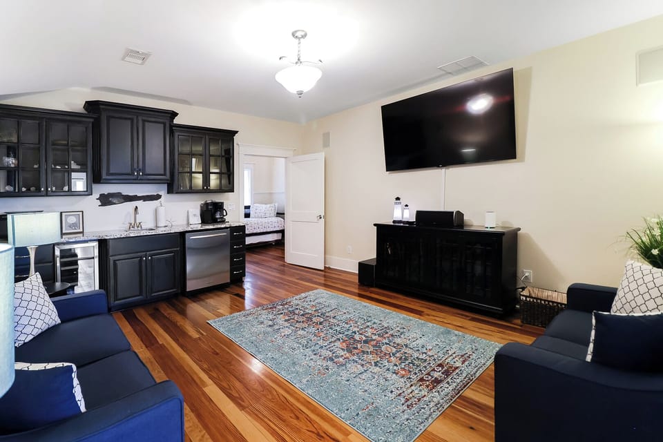 Top floor media/living room with a kitchenette