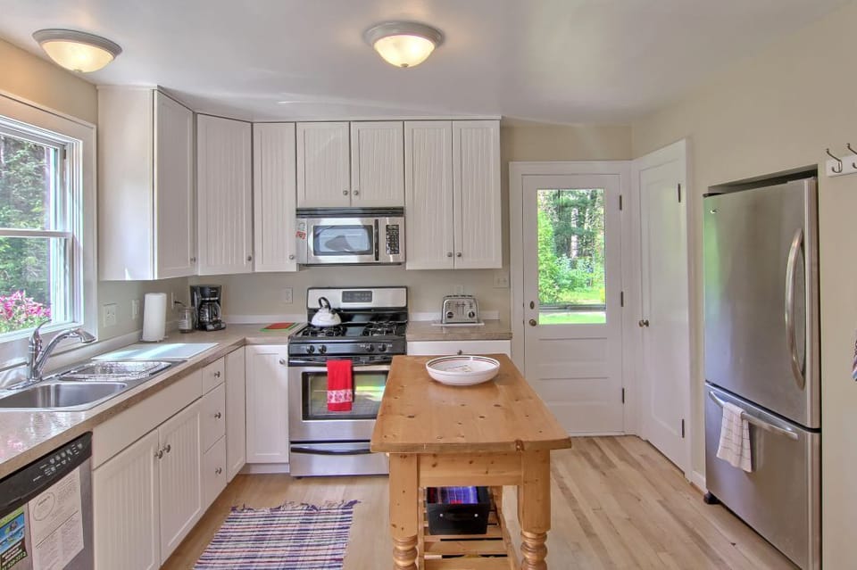 Well equipped kitchen with river view.