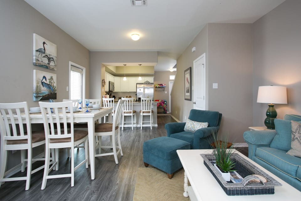 Living area overlooking kitchen.