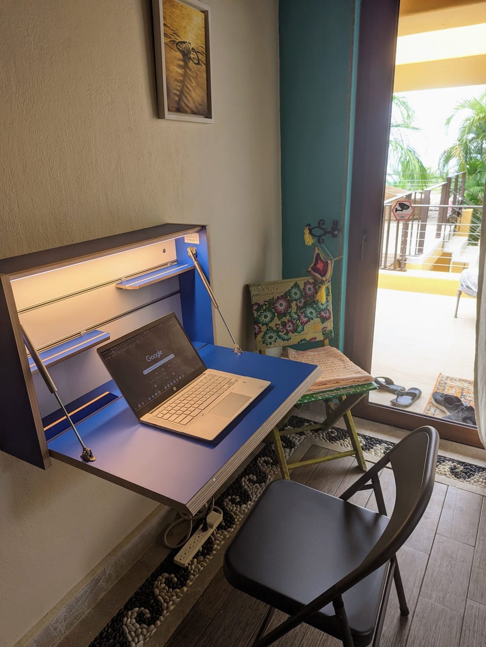 folding desk 1 of 2 for private, remote work (computer not included).