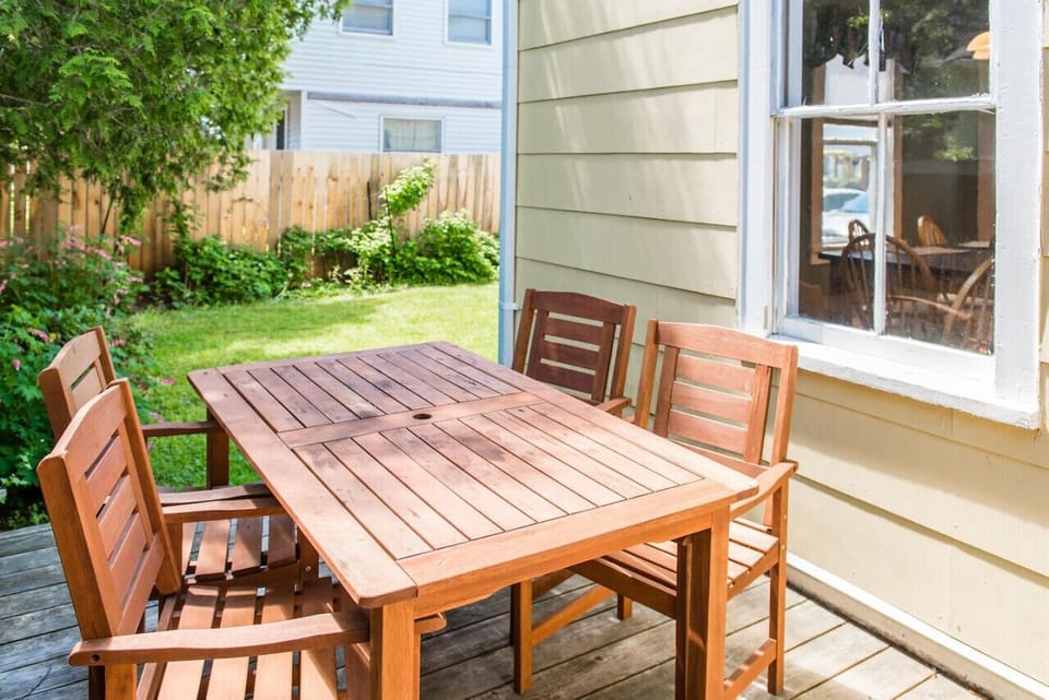 Outdoor dining and grill area connects right to the kitchen and dining room.