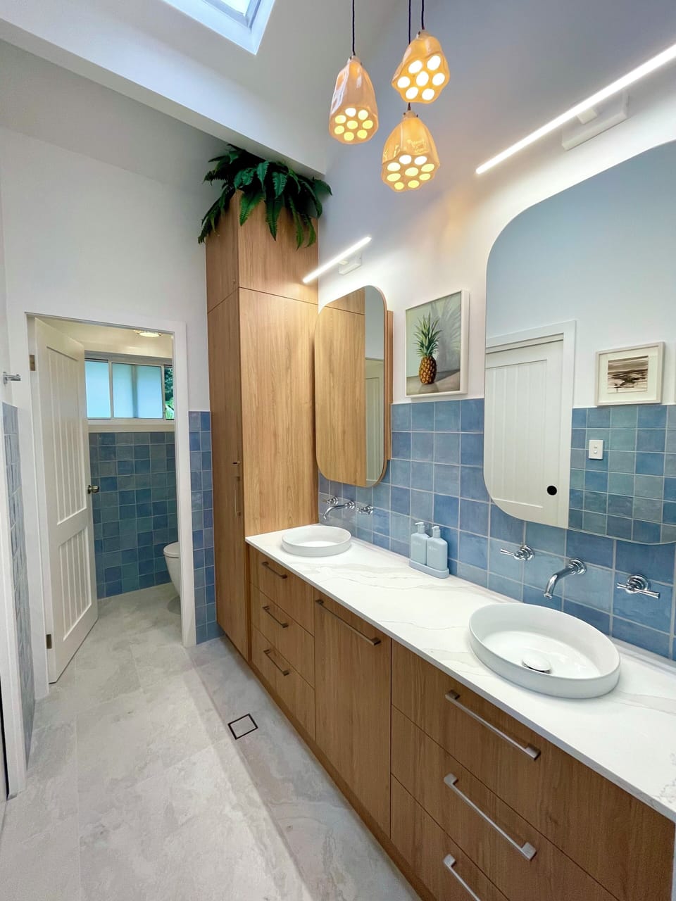 Large upstairs bathroom with double basins