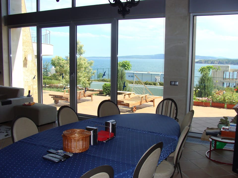 dining table for 12 and view from the living room