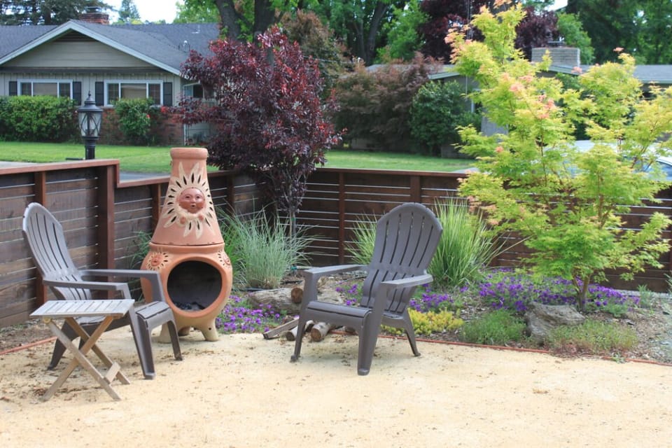 Chiminea has firewood for your evening by the fire.