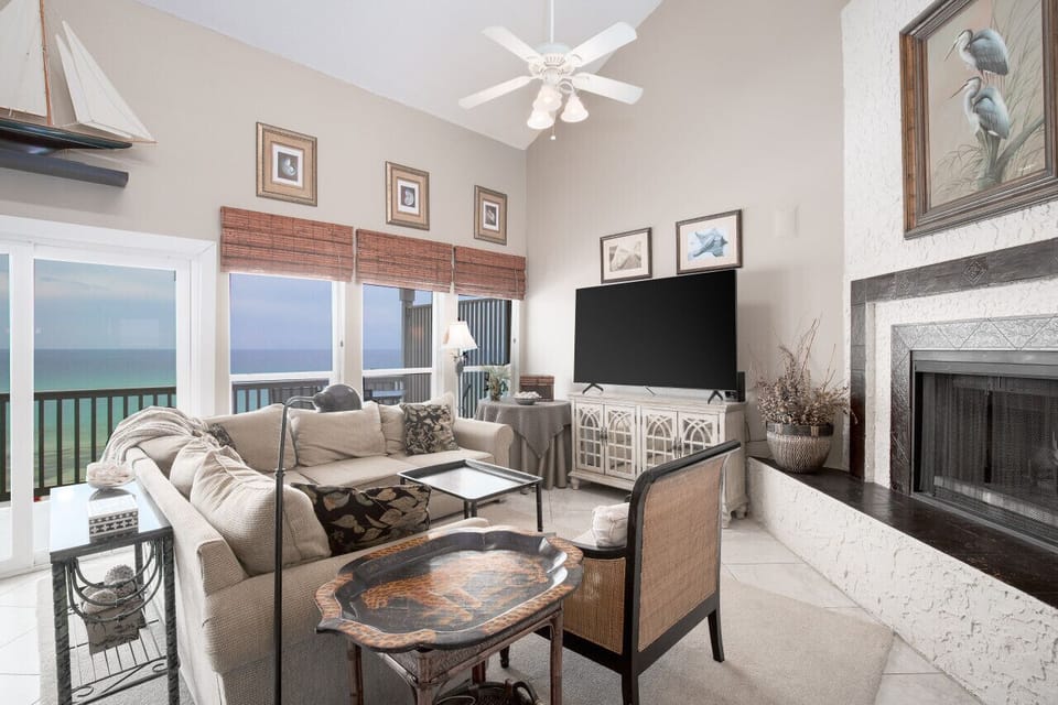 Tasteful decor and amazing beach views from the floor to ceiling windows.
