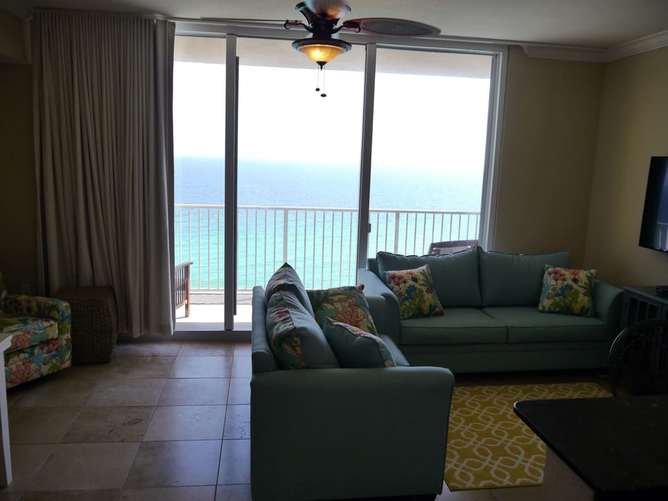 View out balcony with blinds  open